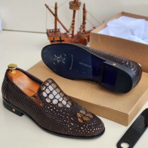 Billionaire Men Scale Leather Shoe - Brown